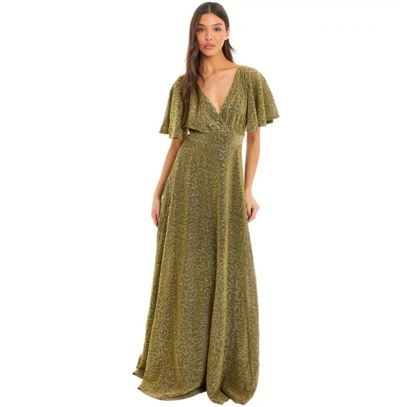 Quiz Womens Glitter Lurex Angel Sleeve Evening Dress - Picture 1 of 9